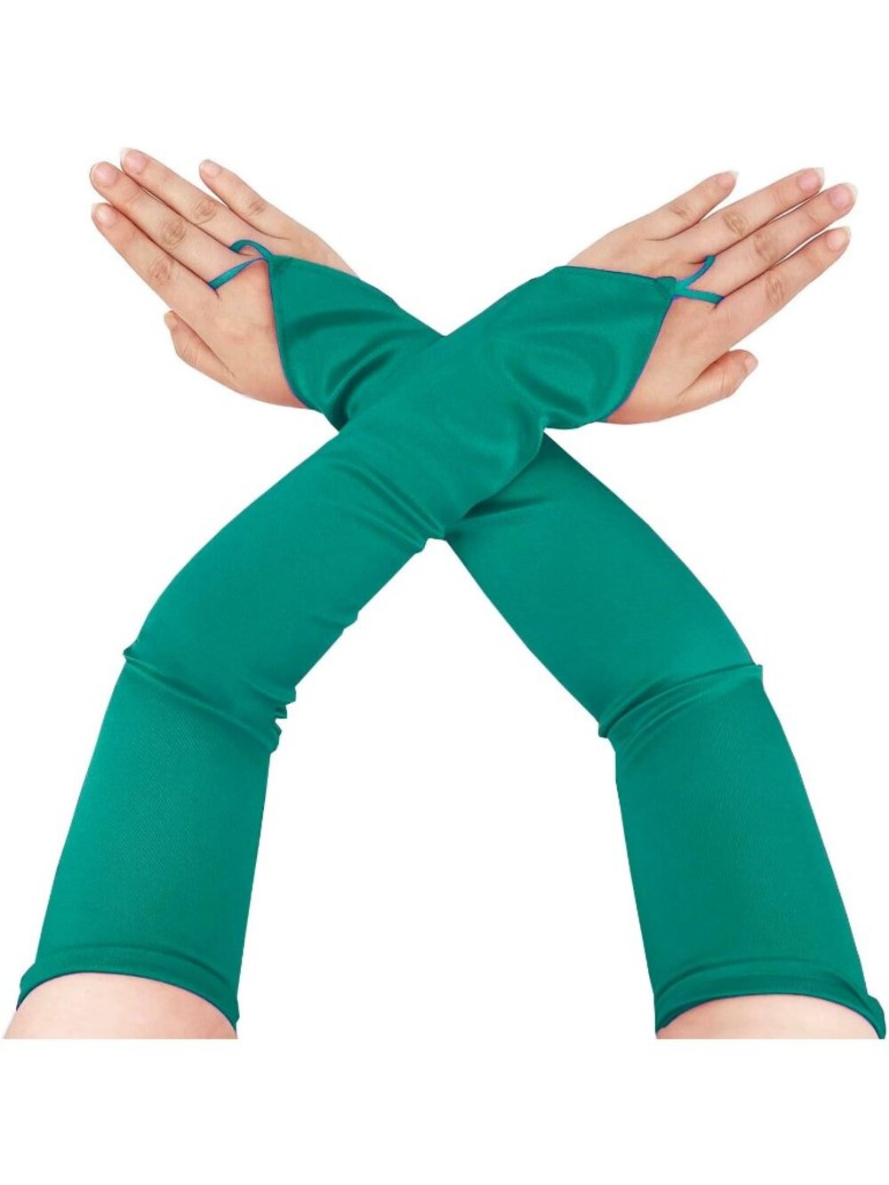 Women's Green 1920s Satin Stretchy Elbow Length Opera Fingerless Long Gloves
